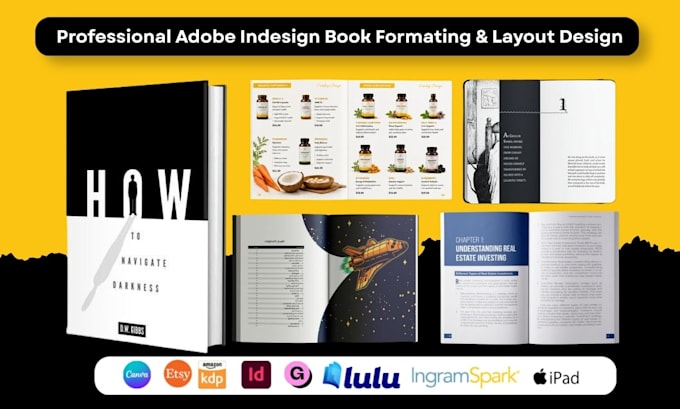 design adobe indesign book interior, amazon kdp book, epub, paperback formatting