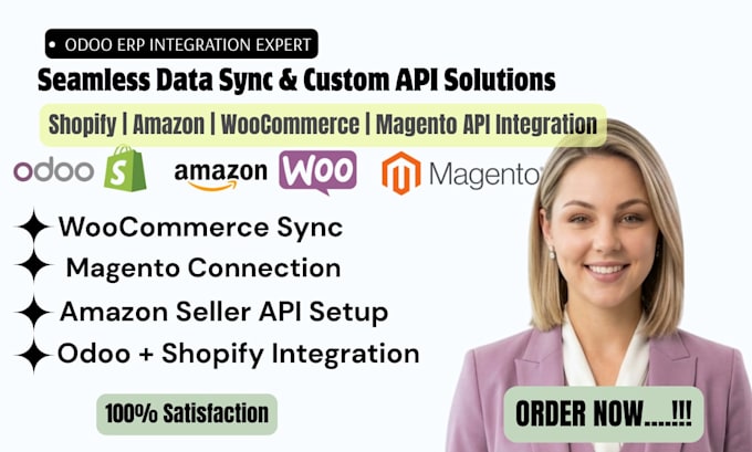 integrate odoo erp with shopify amazon woocommerce magento via API custom data