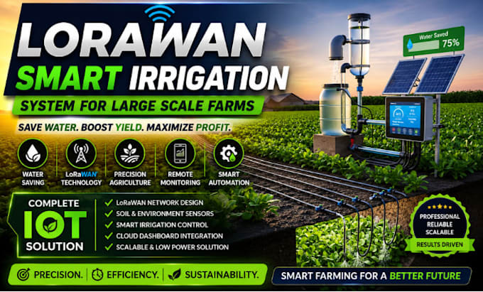 design a professional lorawan smart irrigation system for large scale farms