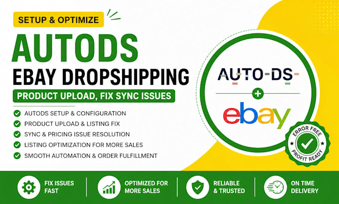 setup autods ebay dropshipping product upload fix sync issues and optimization