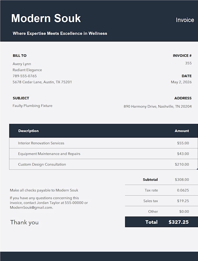 professional invoice design in excel or google sheets