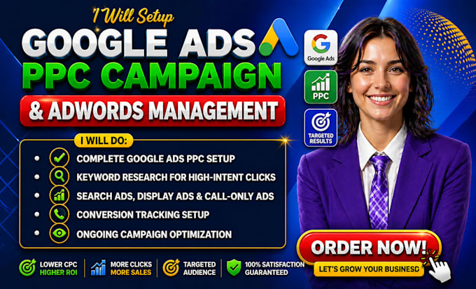 setup google ads ppc campaign, adwords management and display ads