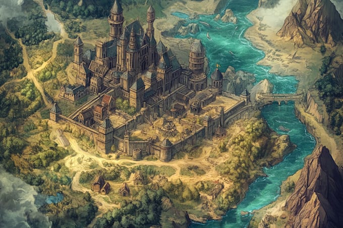 detailed fantasy map for your novel, boardgame