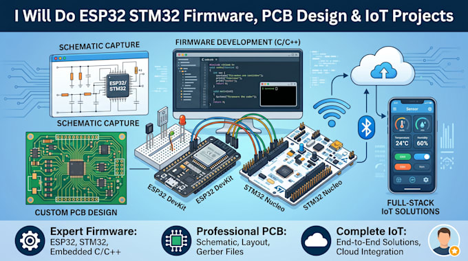 Do esp32 stm32 firmware pcb design schematic and iot projects by Terry ...