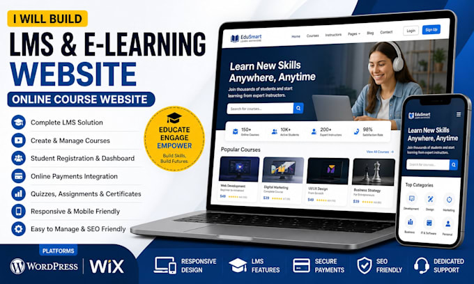 build lms educational website online course website education, elearning website