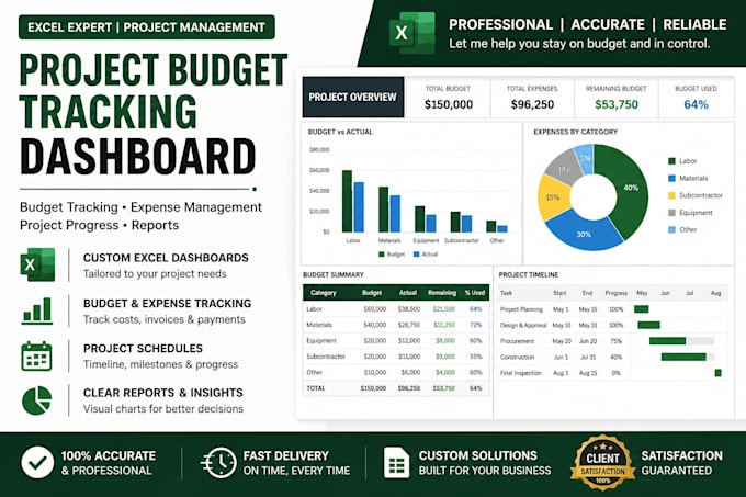 create and manage construction budget and project tracking excel dashboards