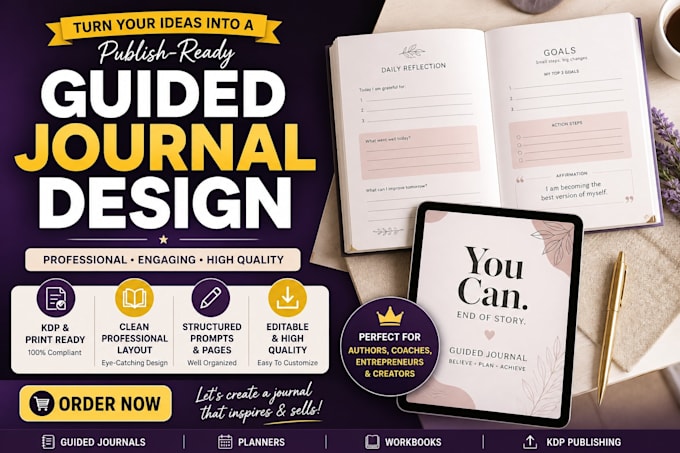 design and format guided journal, planner or workbook for amazon kdp