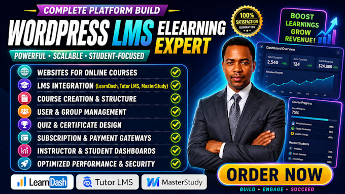 build a wordpress lms elearning website via learndash tutor ims or masterstudy