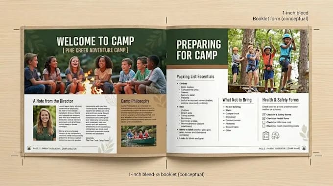 design a summer camp parent guidebook booklet style