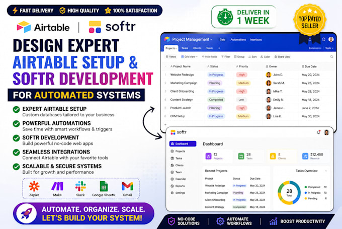 expert airtable setup, softr development for automated systems
