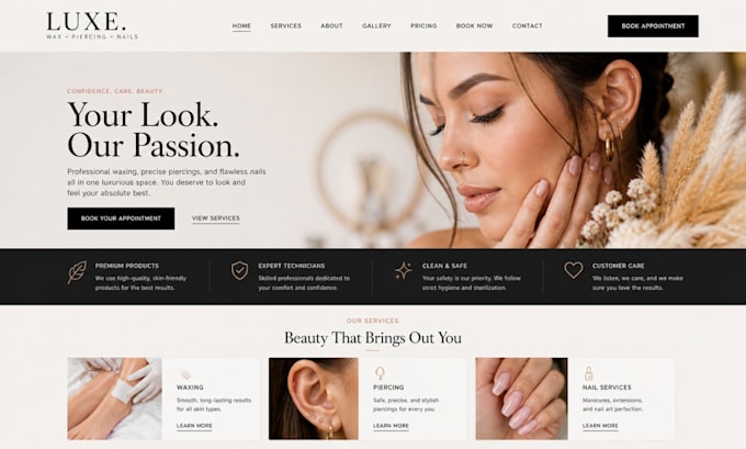 design squarespace waxing studio website piercing studio nail technician website
