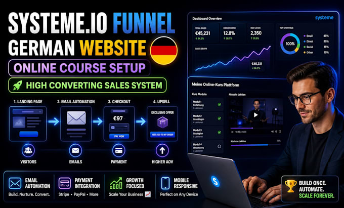 create system io funnel, german systeme io website, system io online course