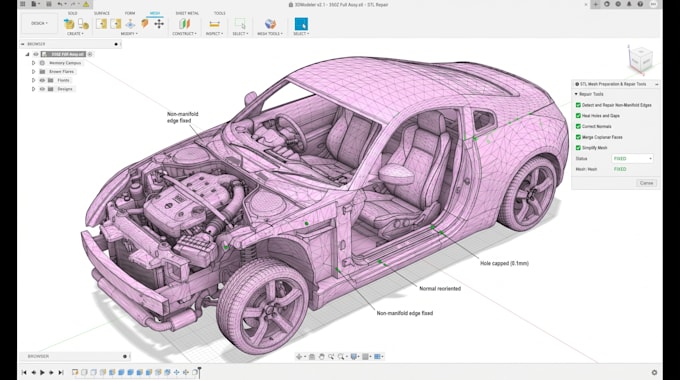 fix stl files, repair mesh, modify 3d models, and make 3d print ready files