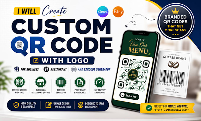 create custom qr code with logo for business restaurant and barcode generator