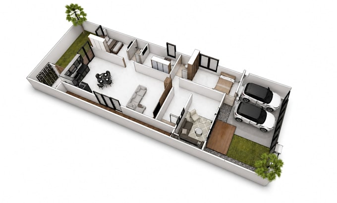 create modern 3d floorplan interior exterior and walkthrough