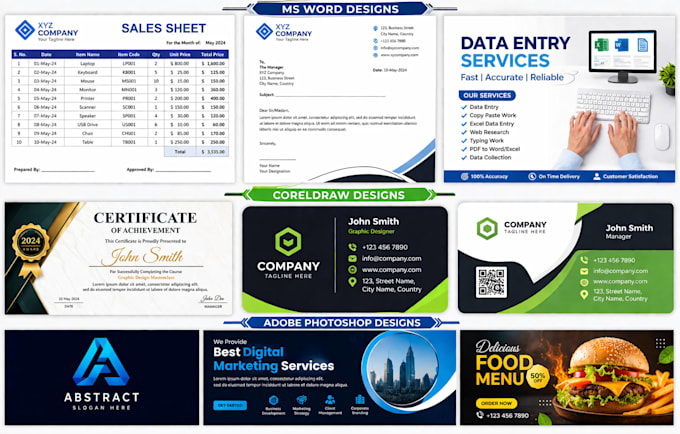 excel word photoshop data entry coreldraw logo and card VIP