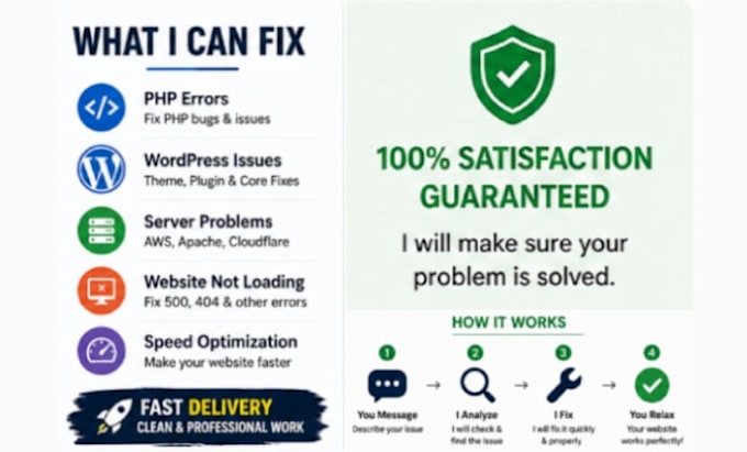 fix PHP, wordpress, and website errors quickly