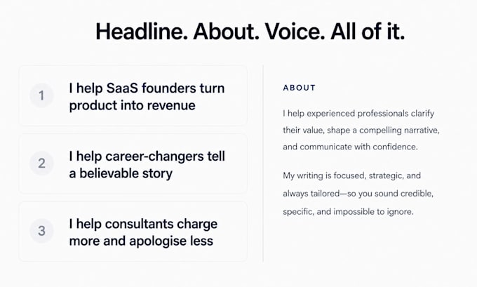 write your linkedin profile bio, about page or professional bio