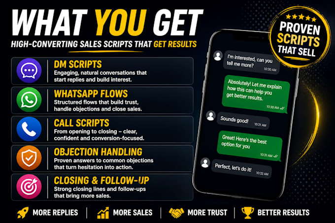 write high converting sales scripts for dm, whatsapp and calls