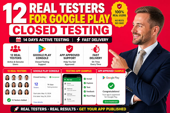 provide 12 testers and 20 testers for google play console testing