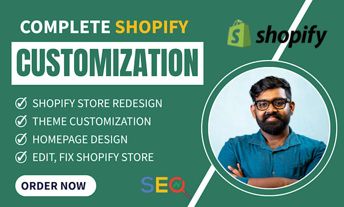 fix, customize shopify section, redesign homepage, header, footer, product, cart