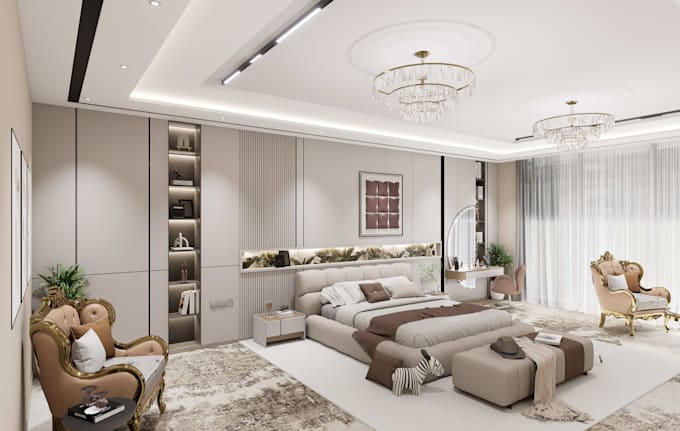 design a modern luxury master bedroom interior