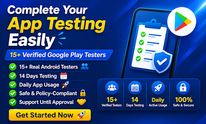 provide 15 plus google play testers for android app testing and closed testing