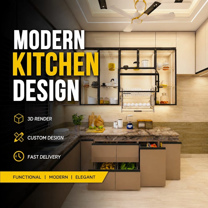 do kitchen design, kitchen interior, 3d render