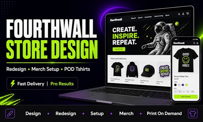 design fourth wall website redesign fourthwall store merch pod tshirt set up