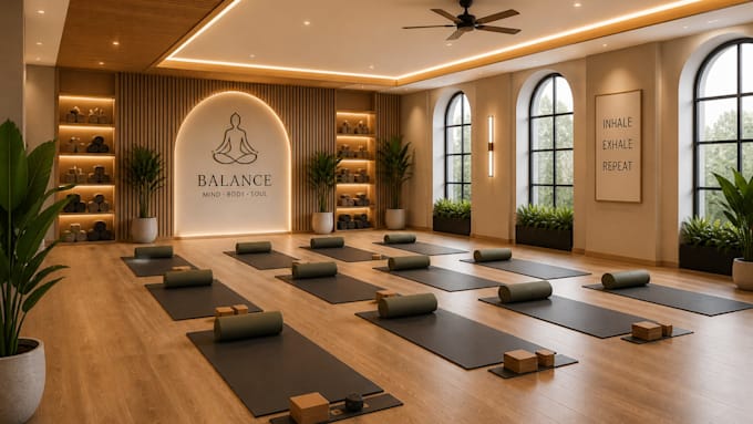 create 3d yoga apartment pilates studio design