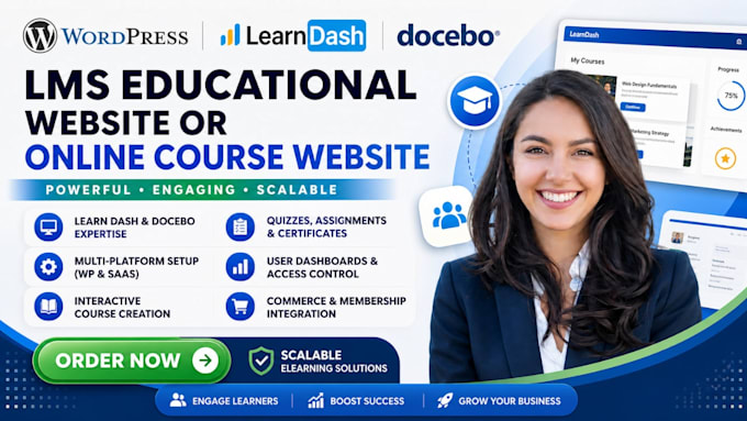 build lms educational website or online course webite using learndash docebo
