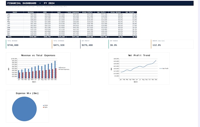 professional financial dashboard in excel