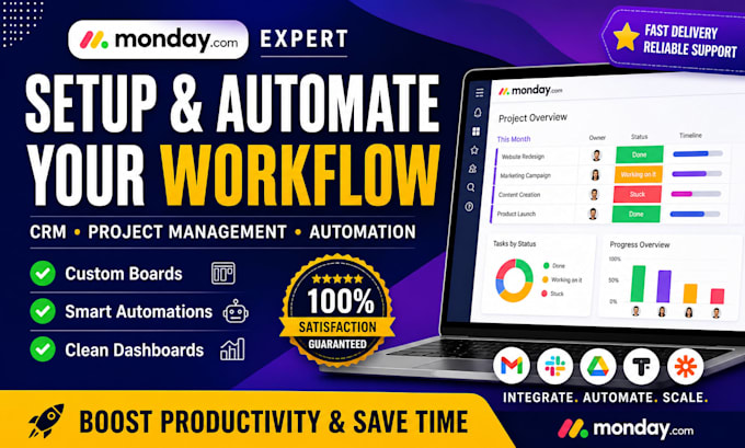 set up monday com workspace, CRM, and workflow automation