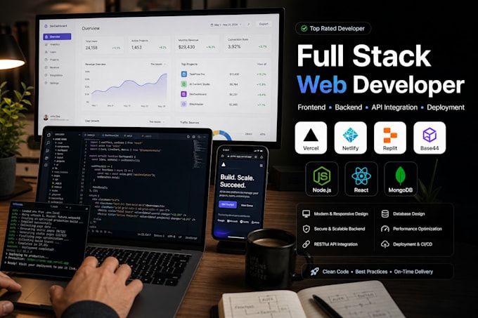 website development backend developer fullstack front end webapp api integration
