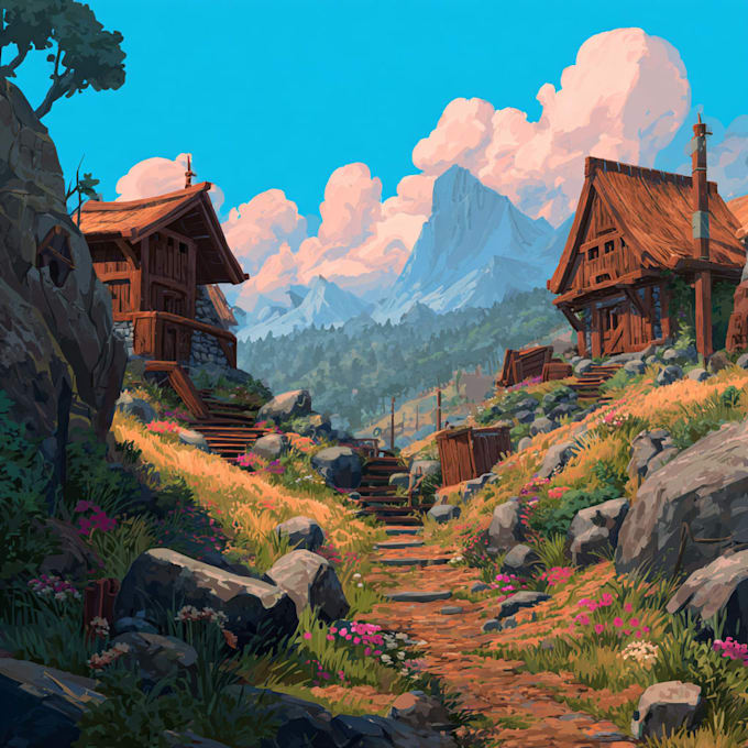 illustrate environments, landscapes, board game, concept art