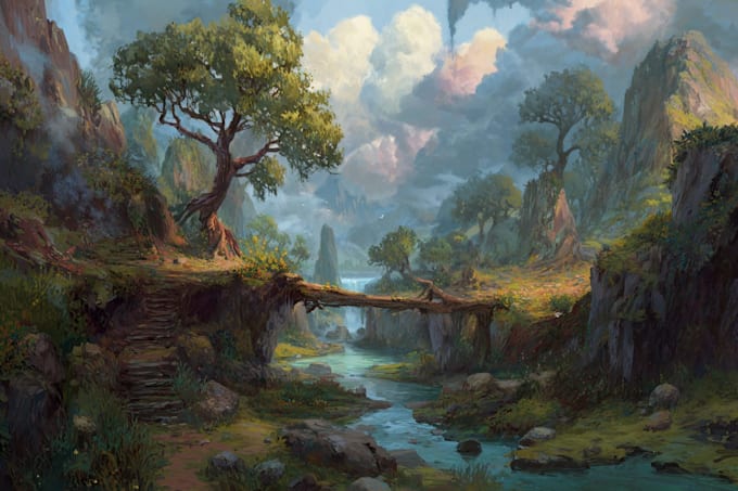draw landscape with 1 character of your idea
