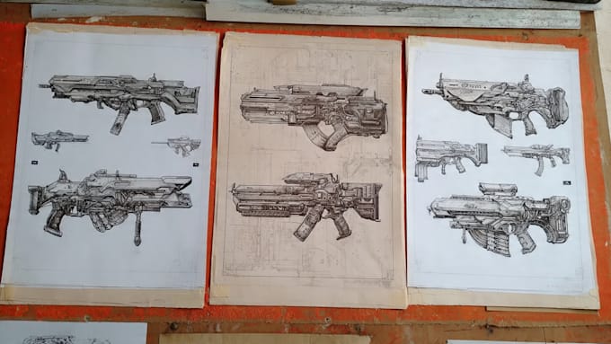 draw custom weapon gun art illustrations or concept