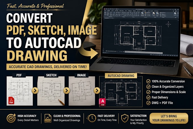 convert PDF, sketch, image to autocad drawing