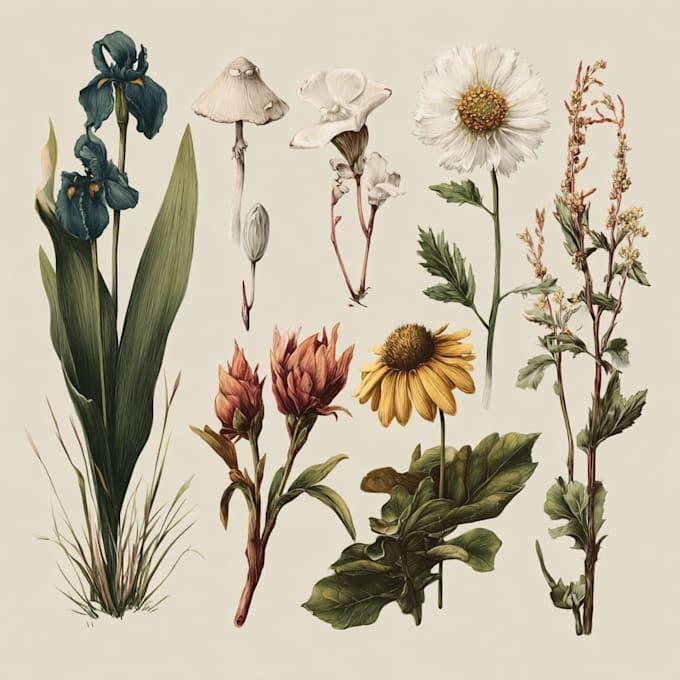 draw custom vector botanical flowers and plants