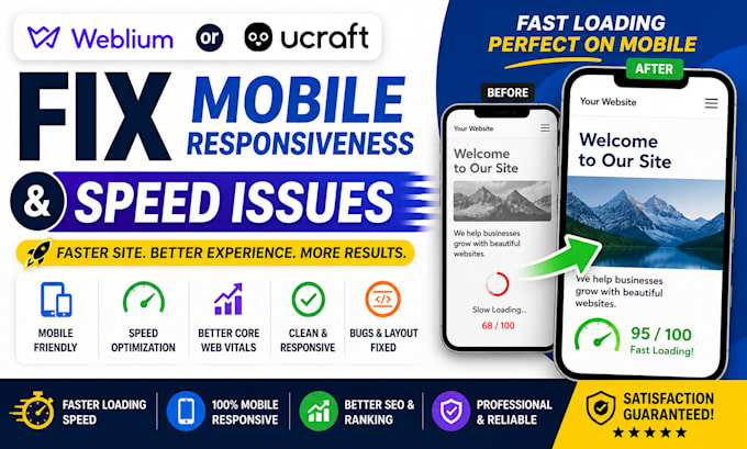 fix mobile responsiveness and speed issues on weblium duda ucraft website