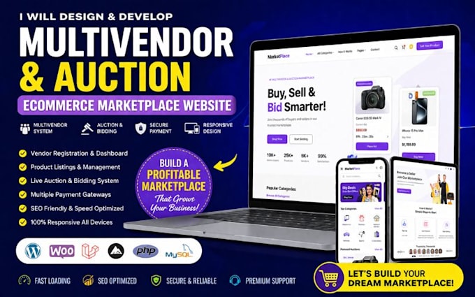 develop wordpress multivendor website auction ecommerce marketplace website