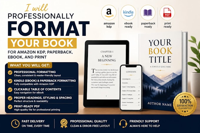 do book formatting, amazon KDP, ebook and paperback