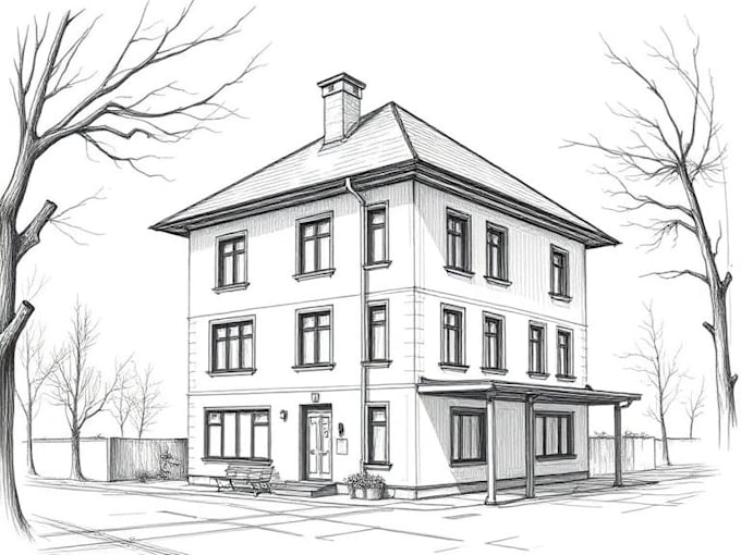 sketch houses and buildings