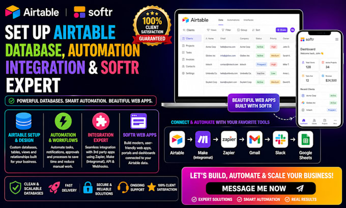 set up airtable airtable database airtable automation integration softr expert