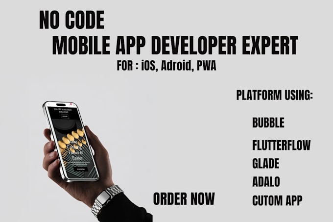 develop no code mobile app using bubble, flutter, for ios, android, pwa