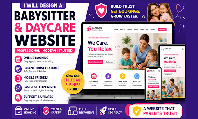 design a high converting babysitter, daycare website with booking
