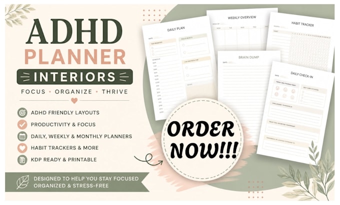 design adhd planner interiors for amazon KDP and printables