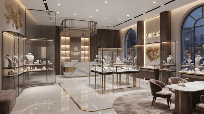 design 3d exhibition store interior design, 3d jewellery store, 3d kiosk renders