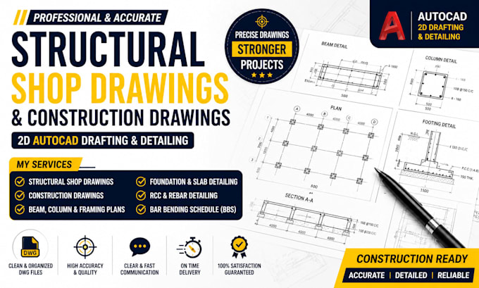 create structural shop drawing, construction drawing and autocad detailing