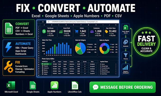 convert automate fix excel spreadsheet google sheet apple numbers file fast